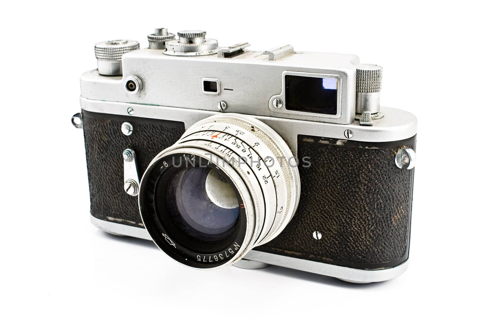 Vintage film photo camera isolated on white
