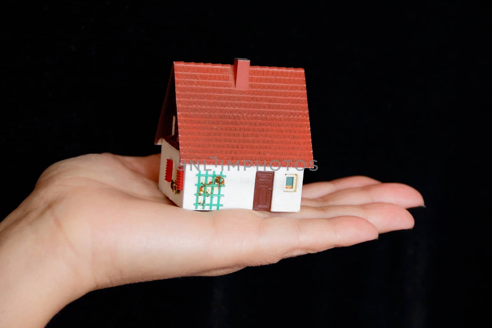 Image of house with red roof in hand