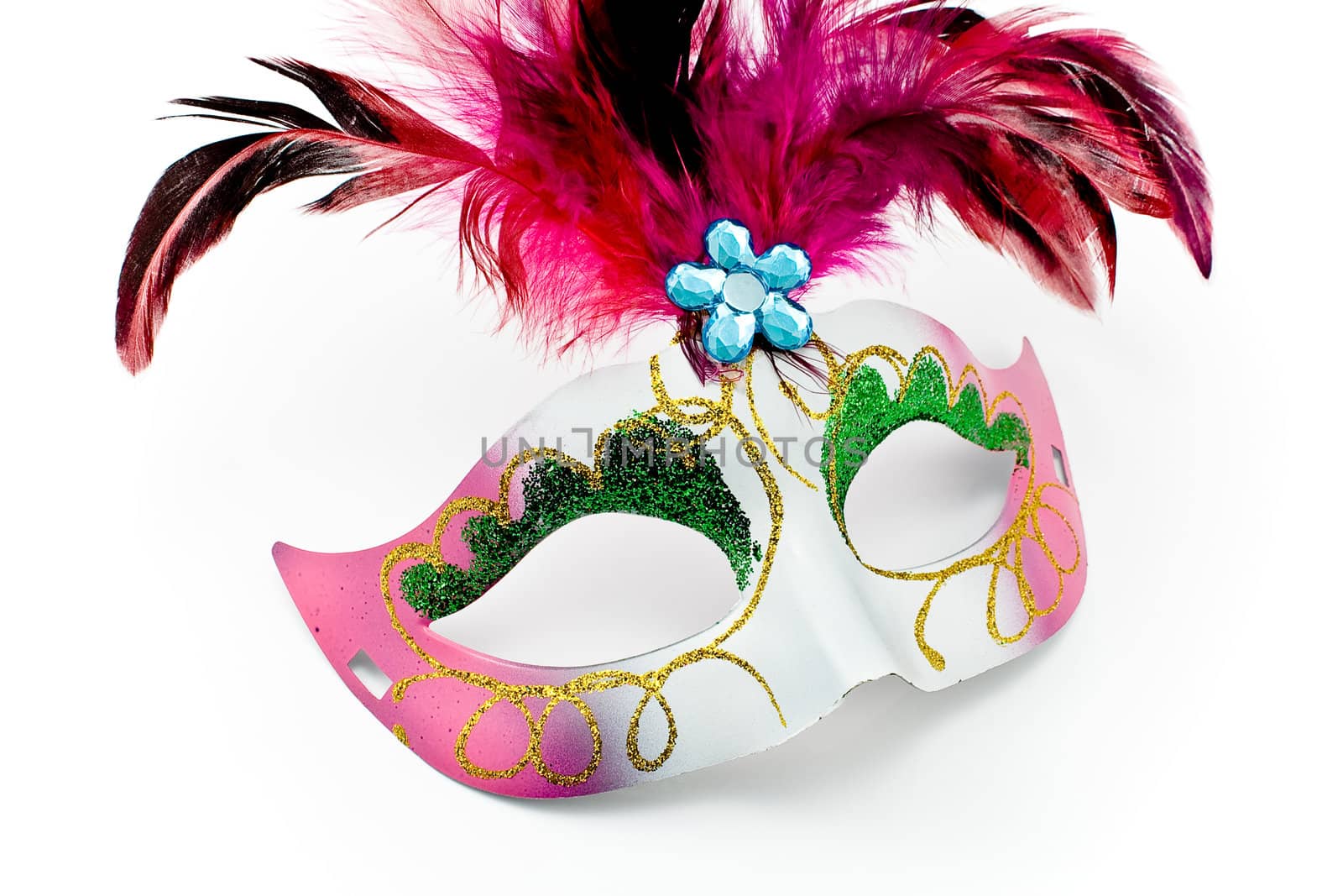 Carnival mask with feathers and diamon isolated on white