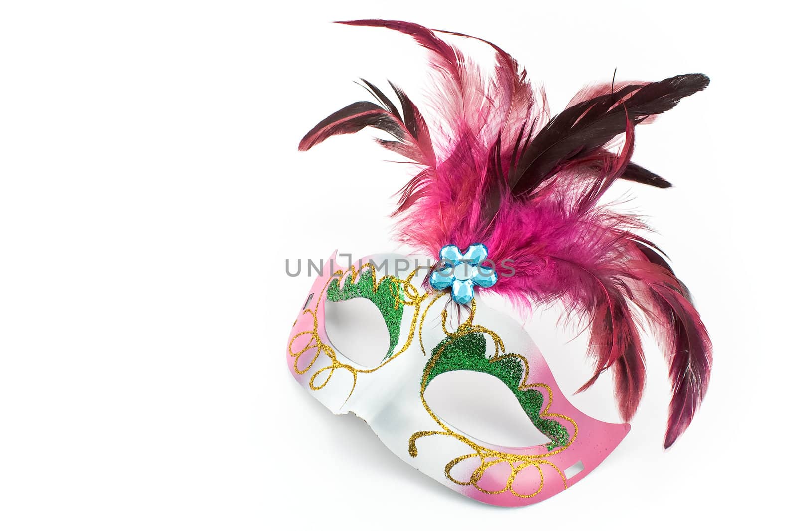 Carnival mask with feathers and diamon isolated on white