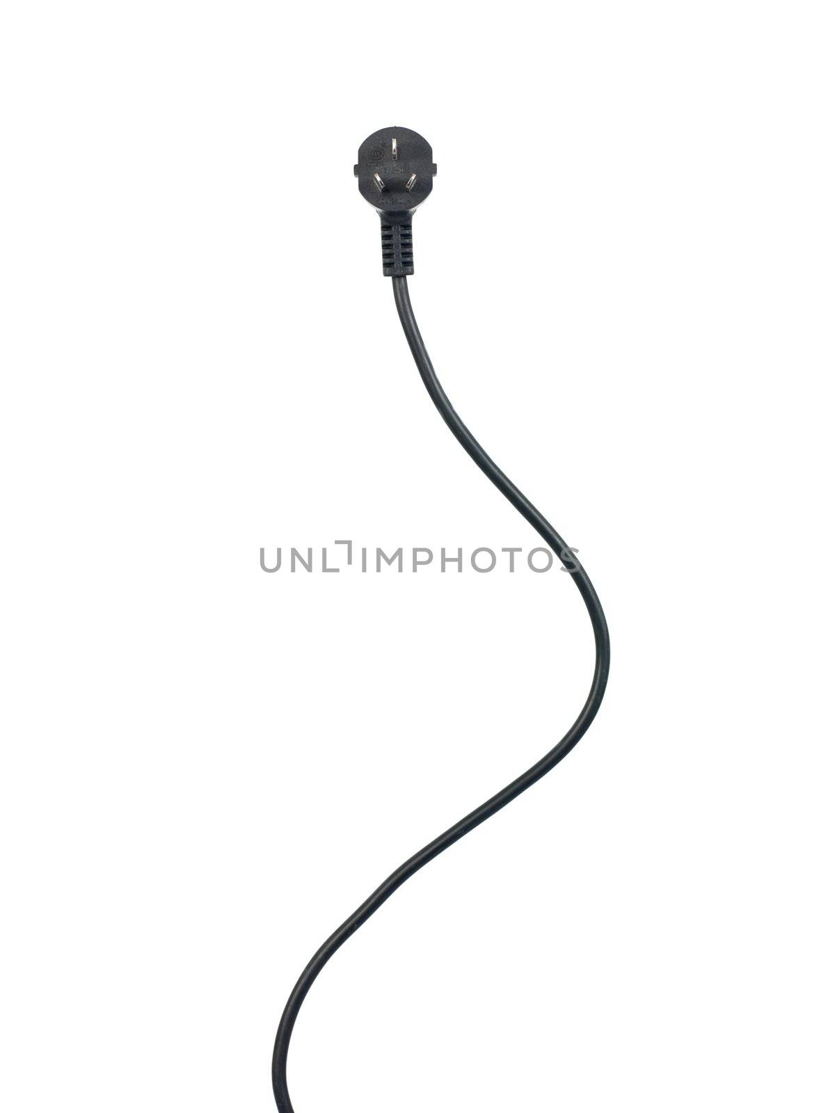 A power cord used conceptually on a white background