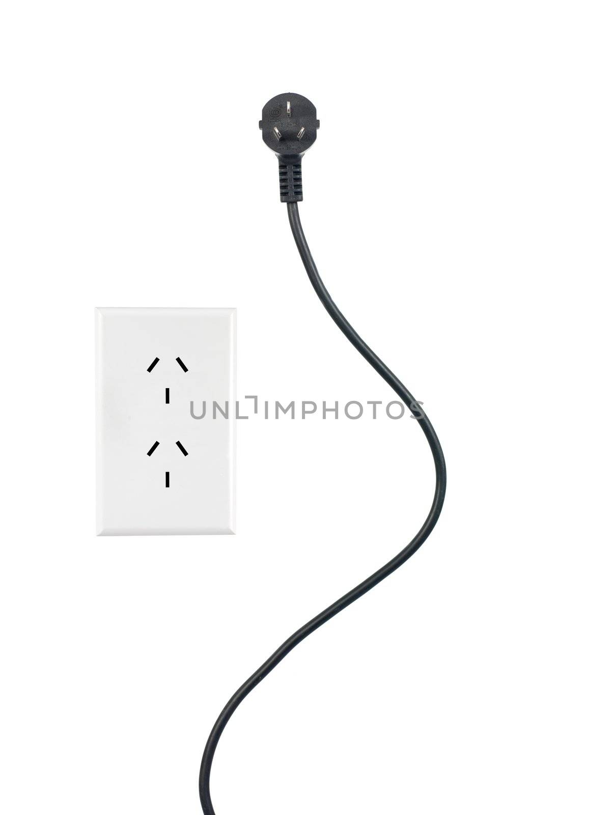 A power cord used conceptually on a white background