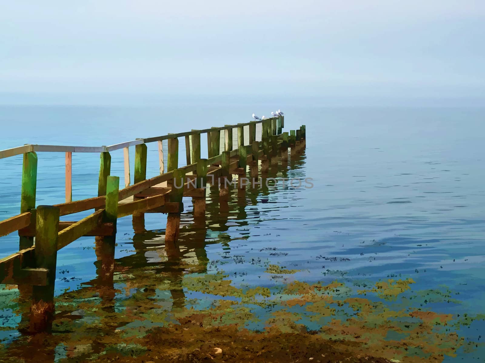 Beautiful seascape of a wooden footbridge digital art by Ronyzmbow