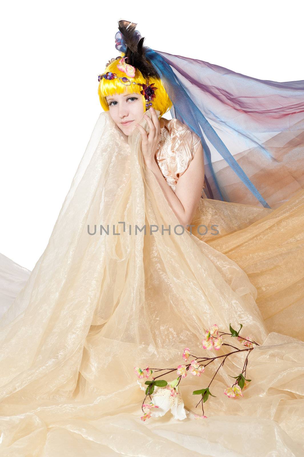 The beautiful girl the princess in a fabric isolated on white
