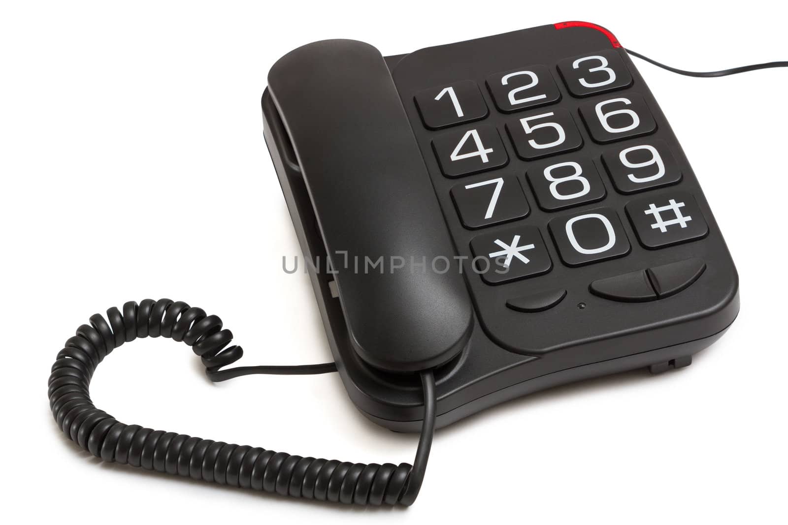 black telephone with big buttons isolated on white background