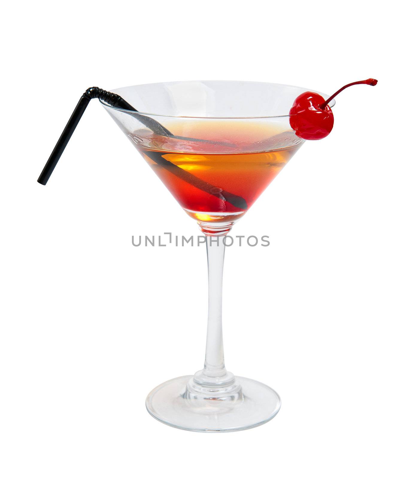 cocktail of brandy and juice isolated on white background