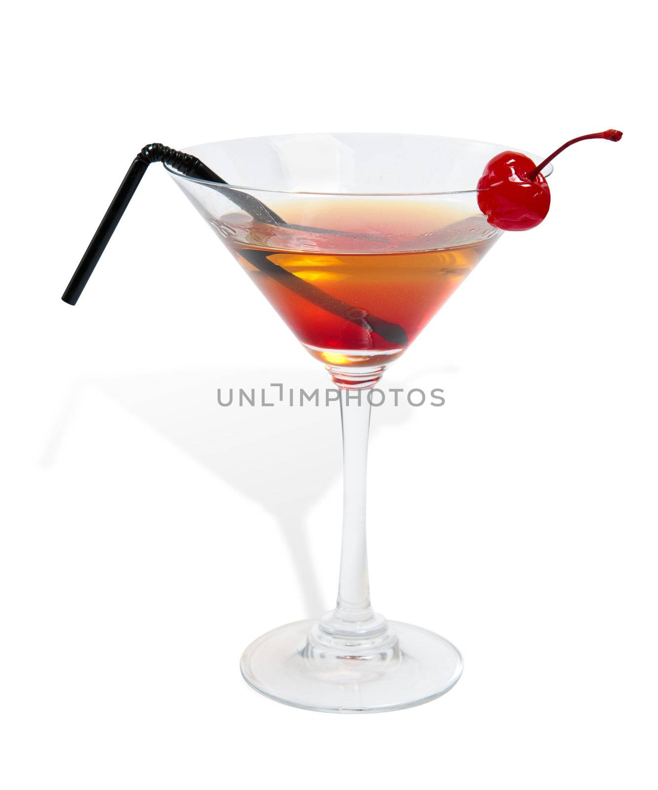 cocktail of brandy and juice isolated on white background