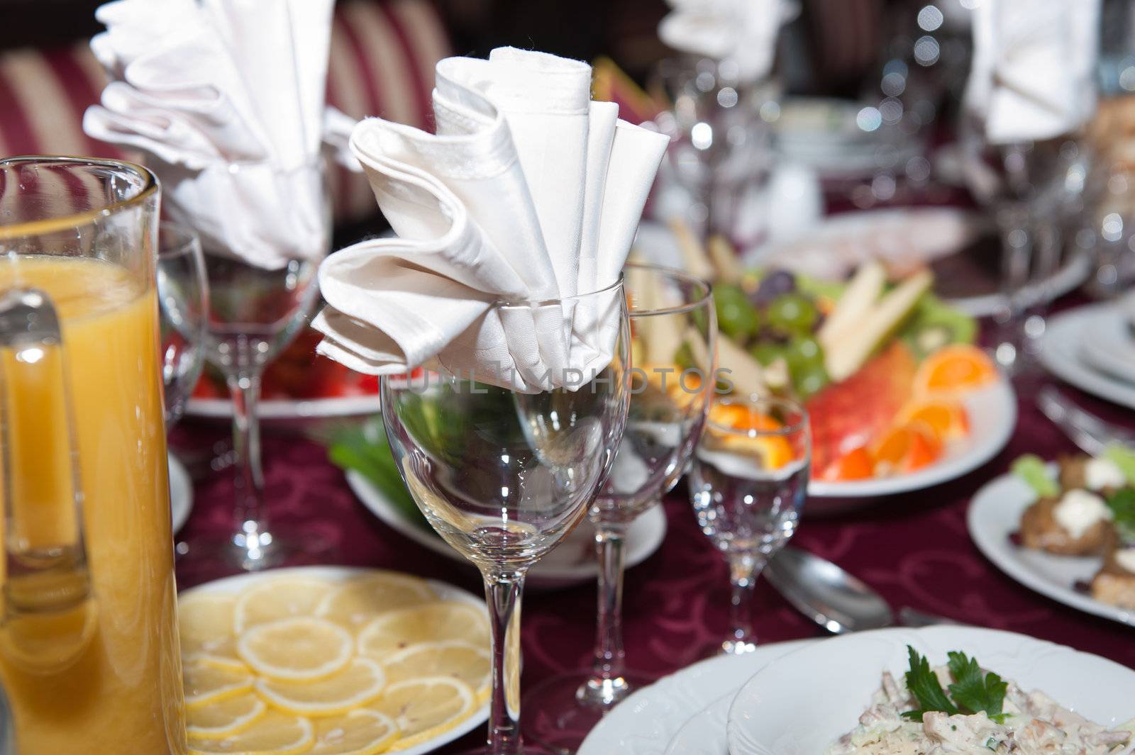 served table with focused on glass