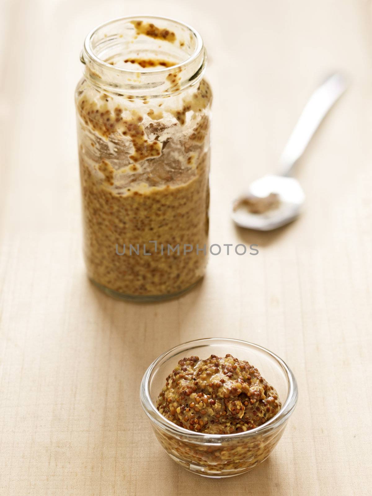 close up of a bowl of multigrain mustard