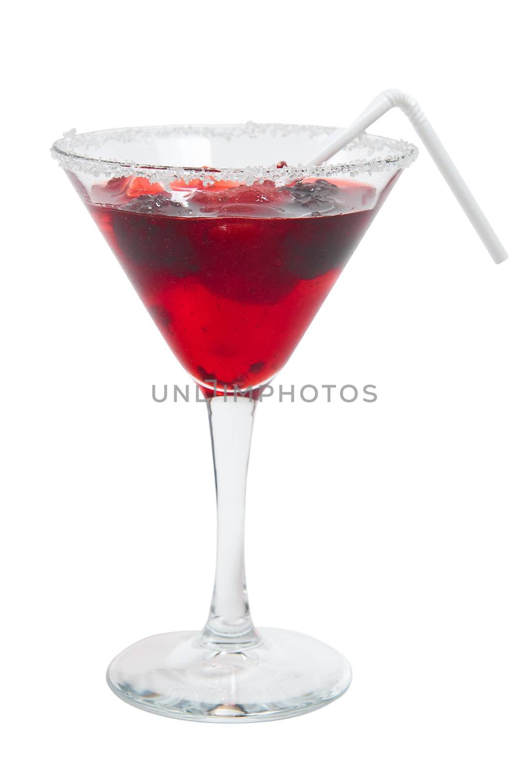 cocktail with strawberries isolated on white background