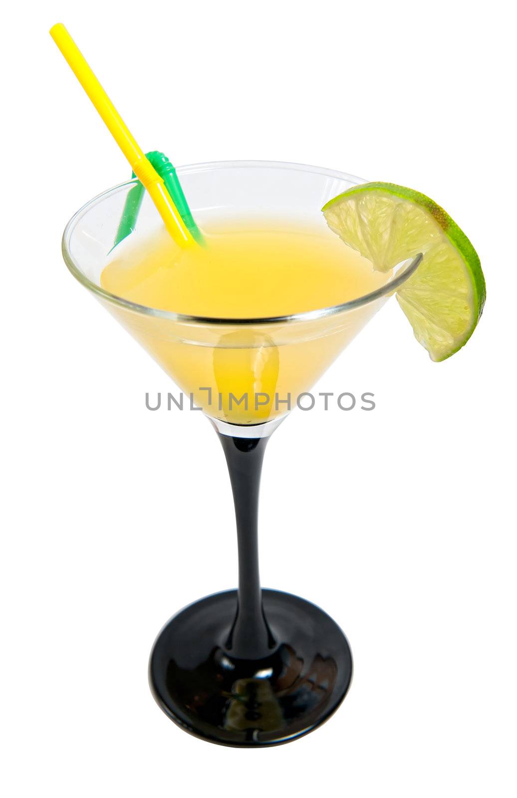 vodka orange cocktail in a small glass isolated on white