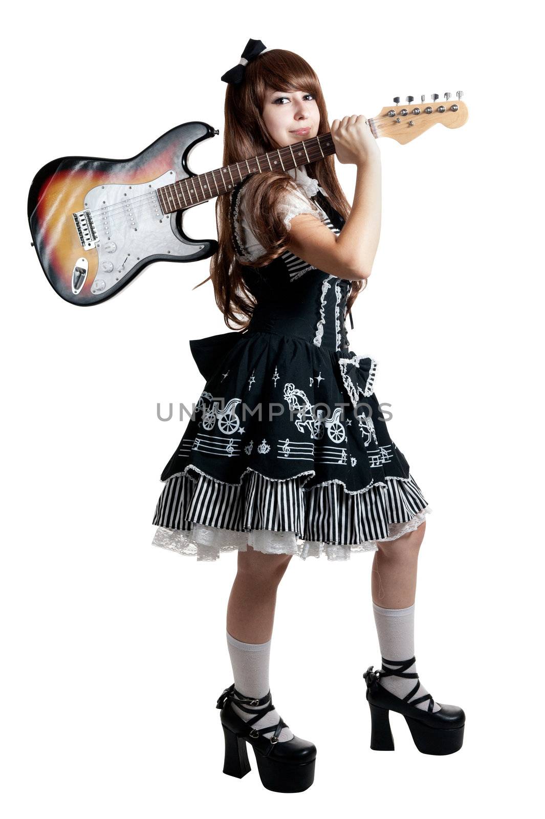 Cosplay girl in black dress with guitar by zybr78