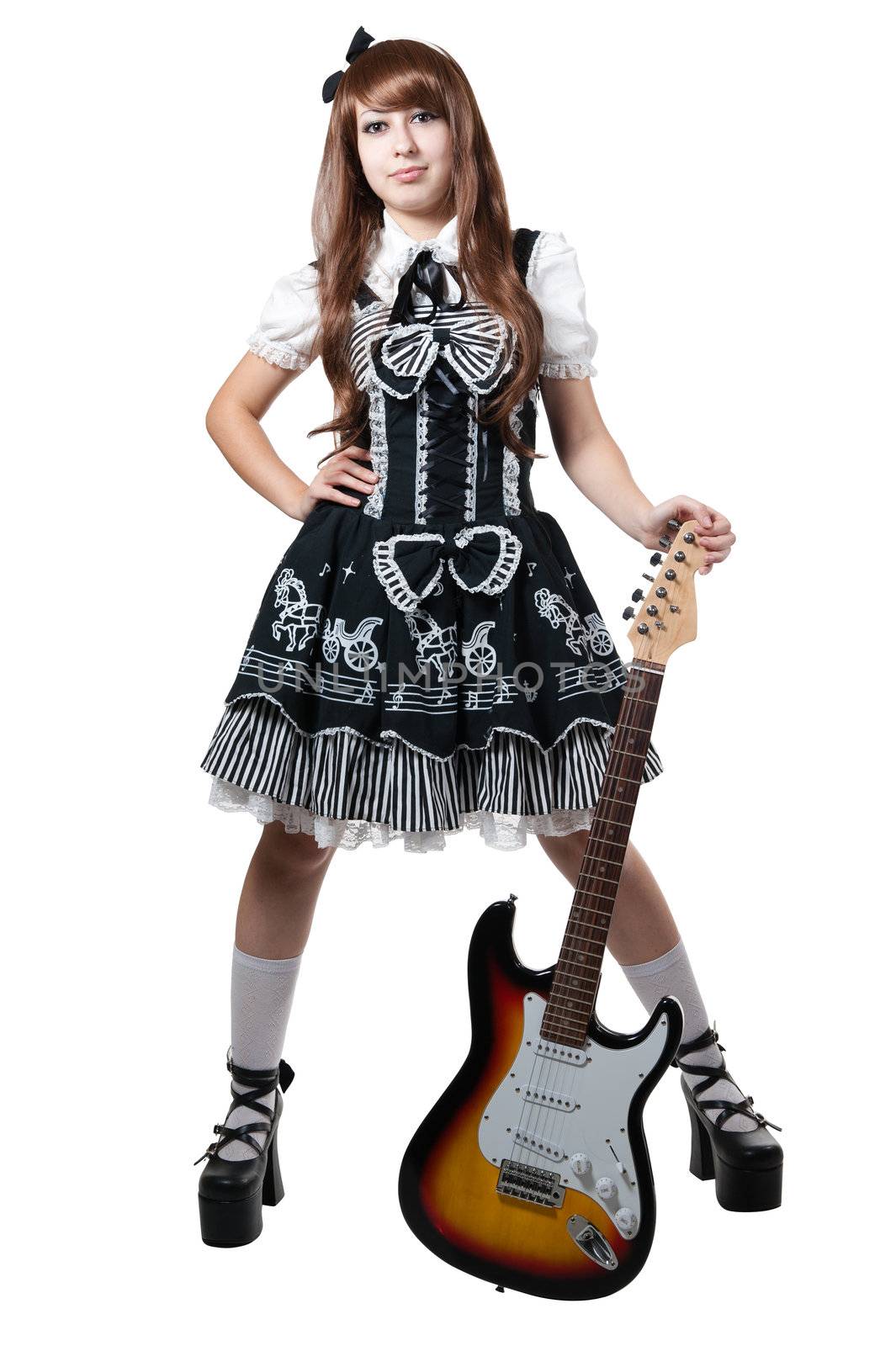 Cosplay girl in black dress with guitar by zybr78