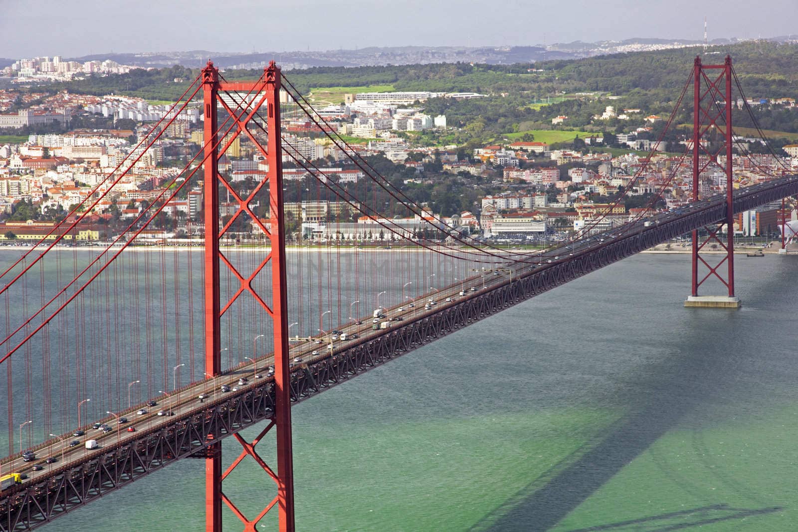 Portugal. Lisbon. The 25th of April Bridge through the river Tagus