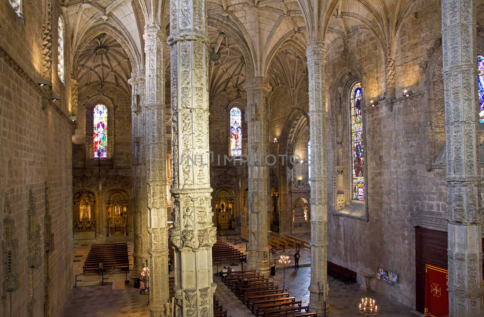 Portugal. Lisbon. Belem. Interior of Church at Jeronimos Monastery 
