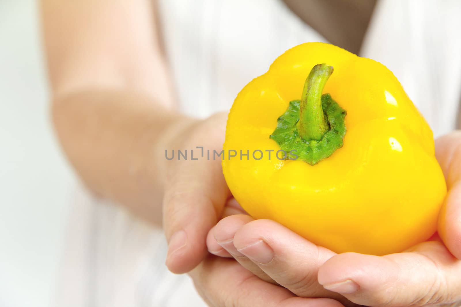 hand holding yellow sweet pepper by ponsulak