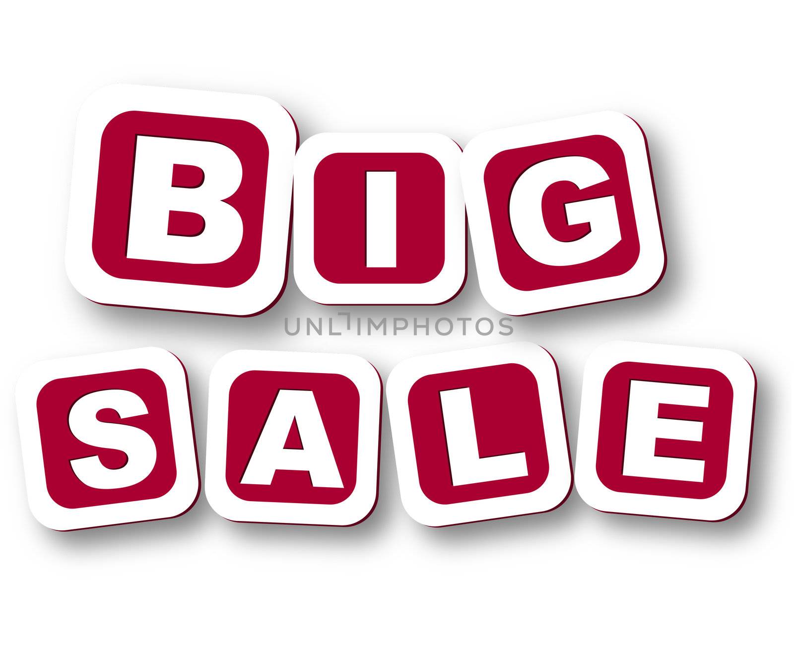 3d red cubes with white letters with text big sale with shadow