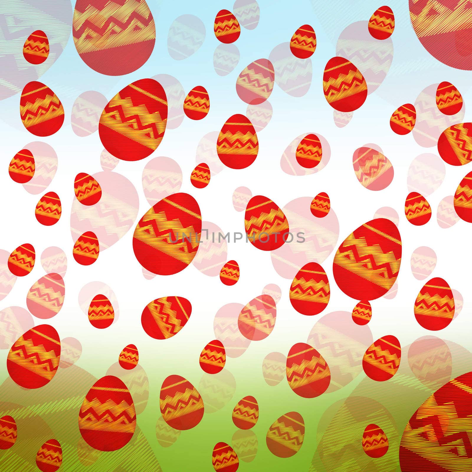 red easter eggs in blue green background by marinini