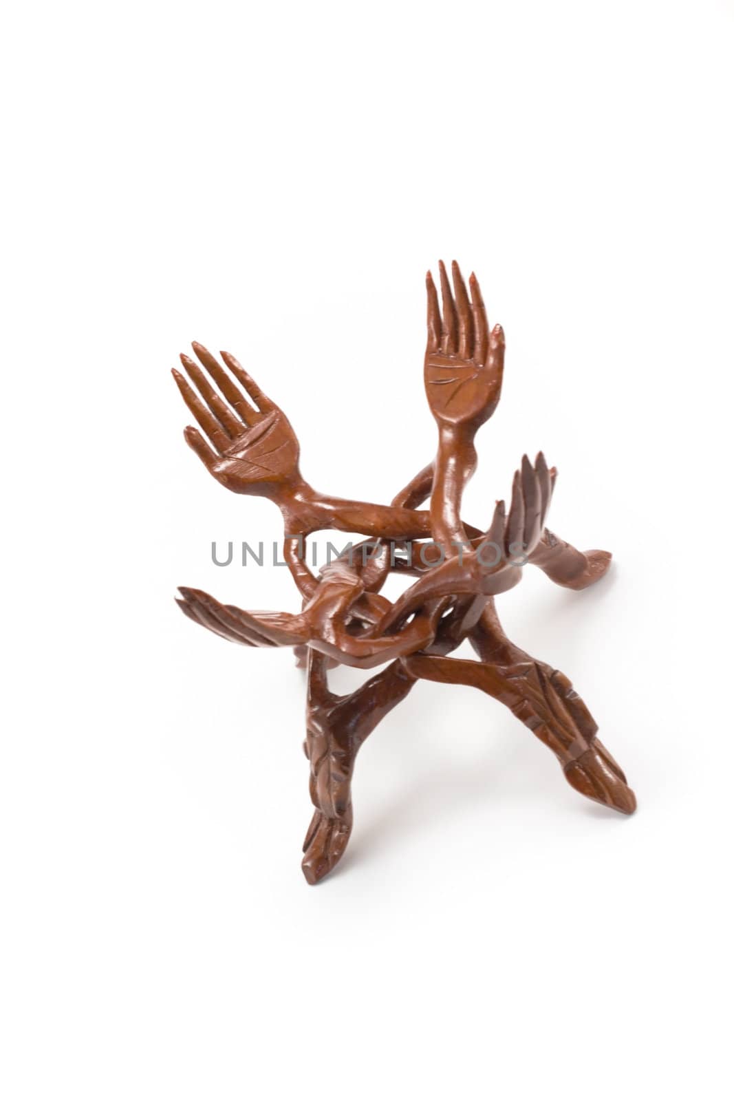 Wooden hands, decoration, insulated on white background