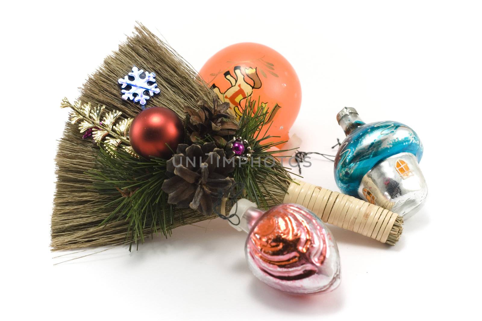 Cristmas, besom, embellishment for ated insulated on white background