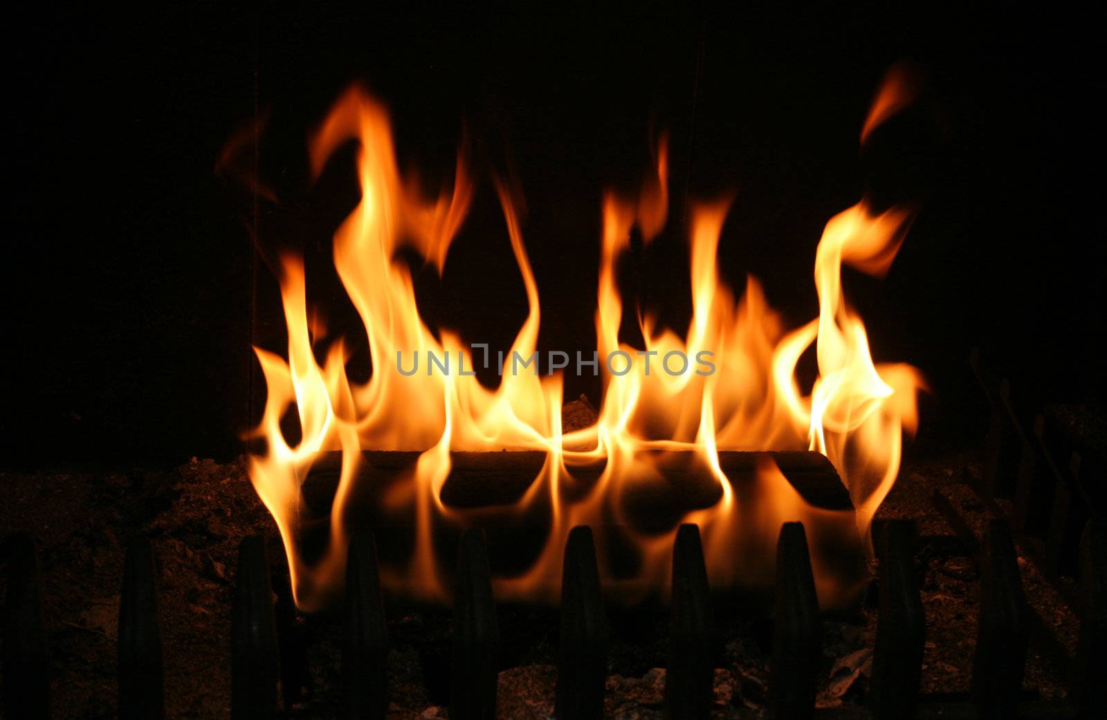 Log burning in a mountain cabin