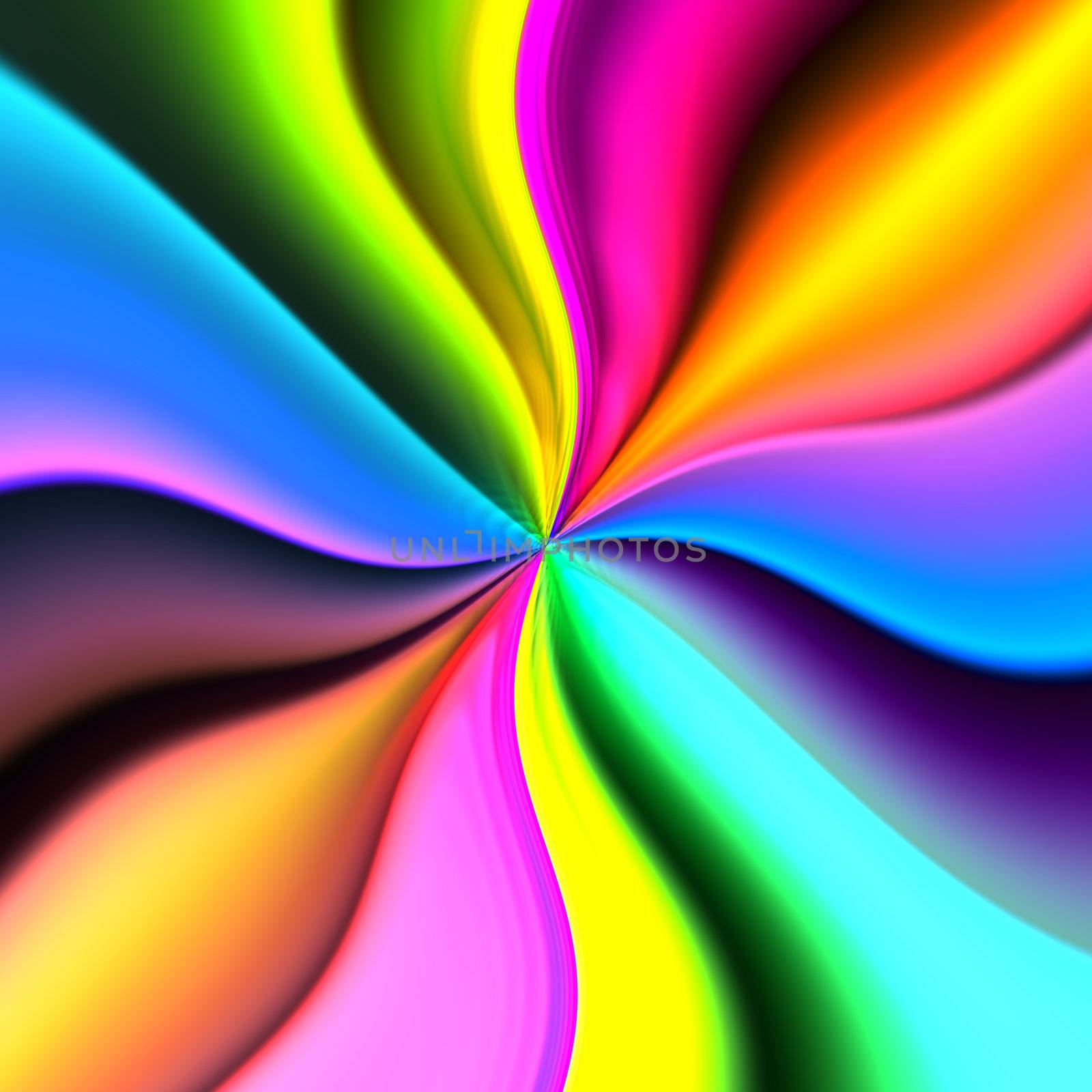 An abstract background of waving colored lines that converge in a center point.