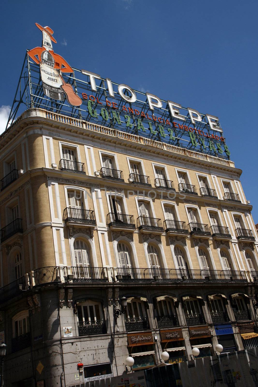 The Tio Pepe sign in downtown Madrid's Puerta del Sol. 