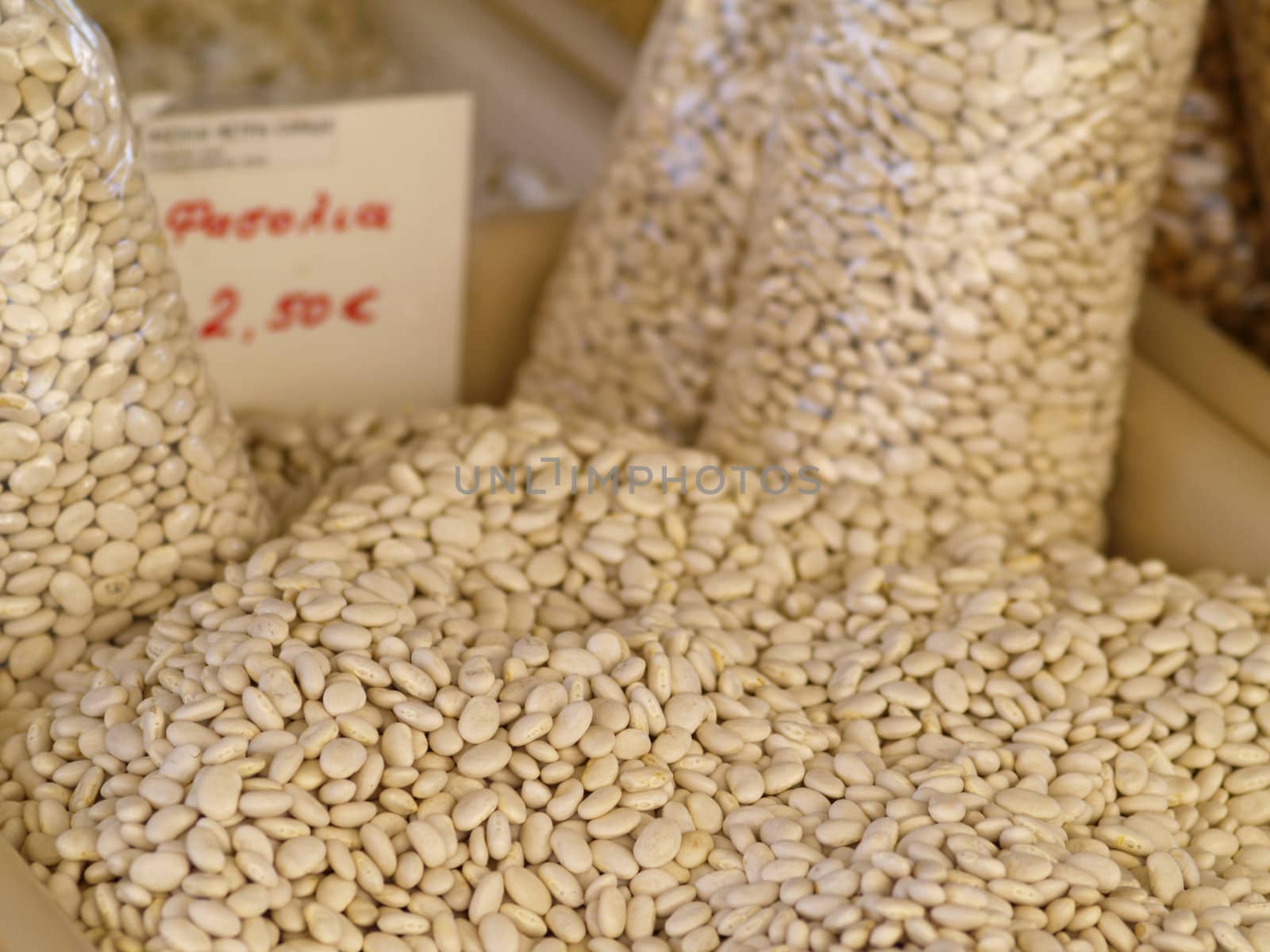 white beans on greek market stall