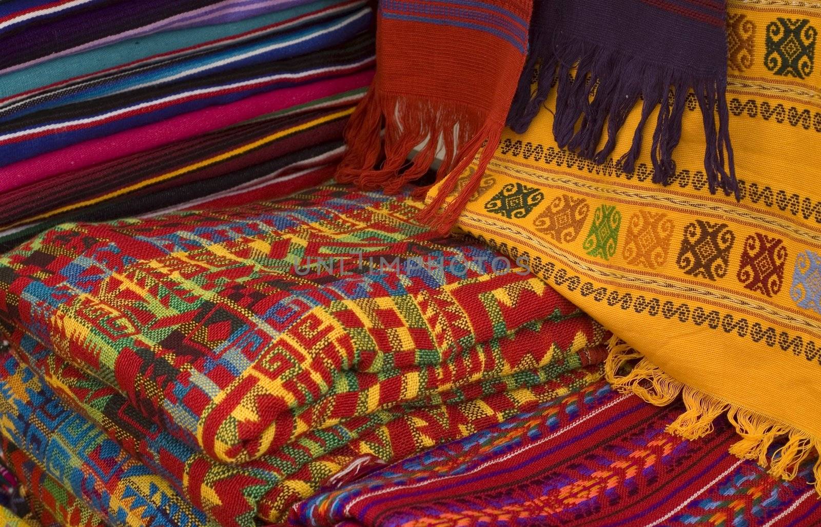 Colorful Mayan and Mexican Fabrics for sale in a Market in Chiapas, Mexico