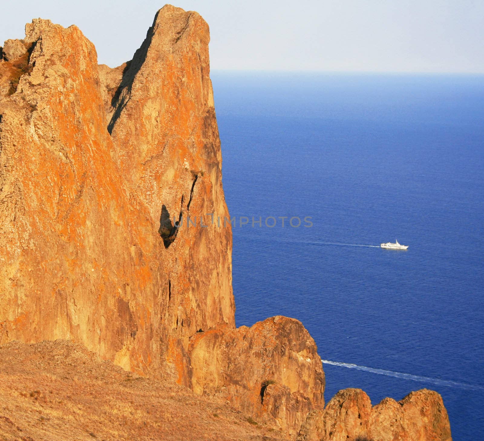 The Ukraine. Crimea peninsula. The view on ancient extinct Karadag volcano 