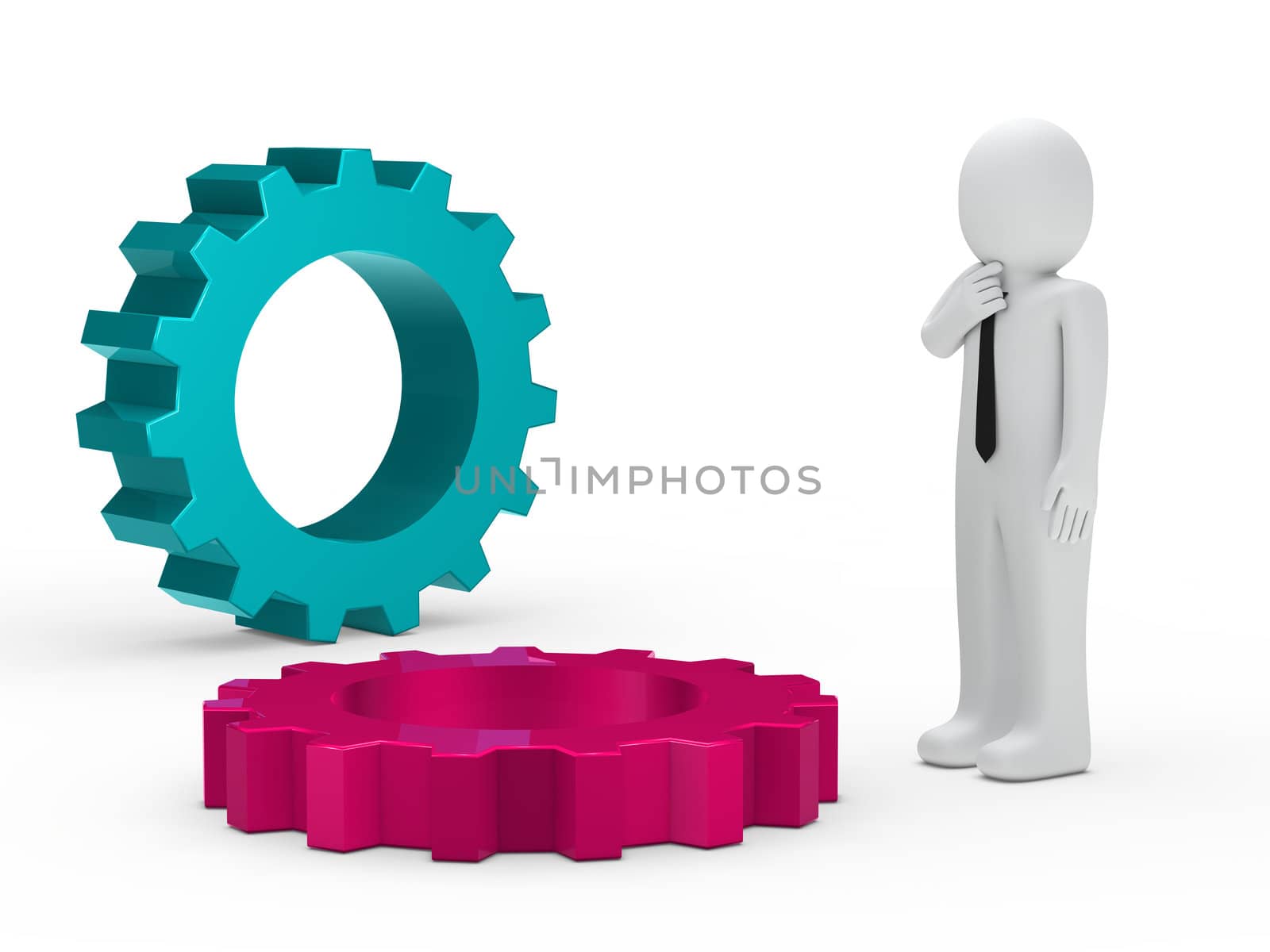 Business man with tie pink blue gear