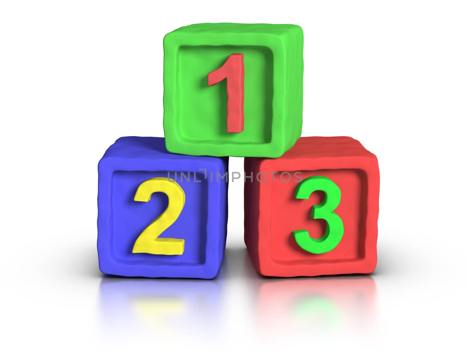 3D numbers play block made with plasticine material.