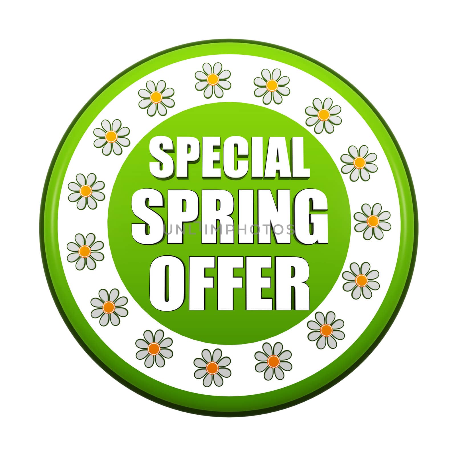 special spring offer green circle label with flowers by marinini