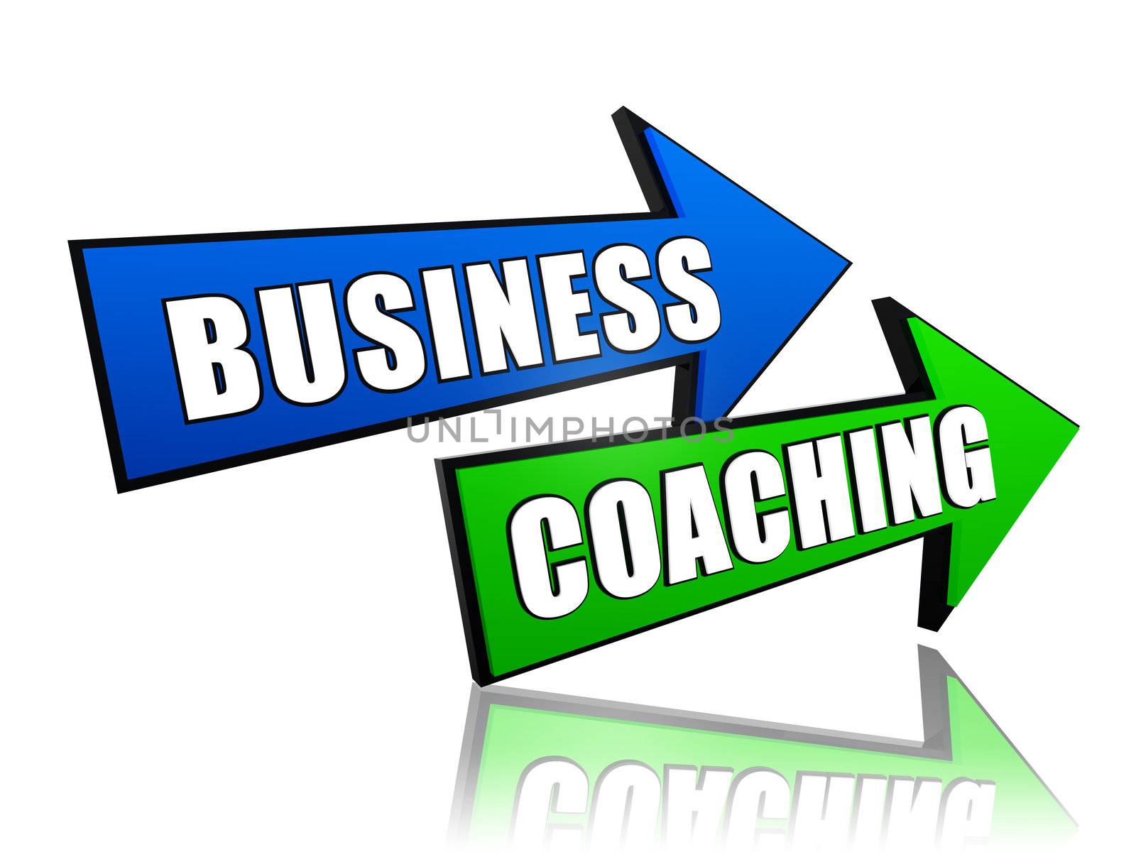 business coaching - text in 3d arrows, management develop concept