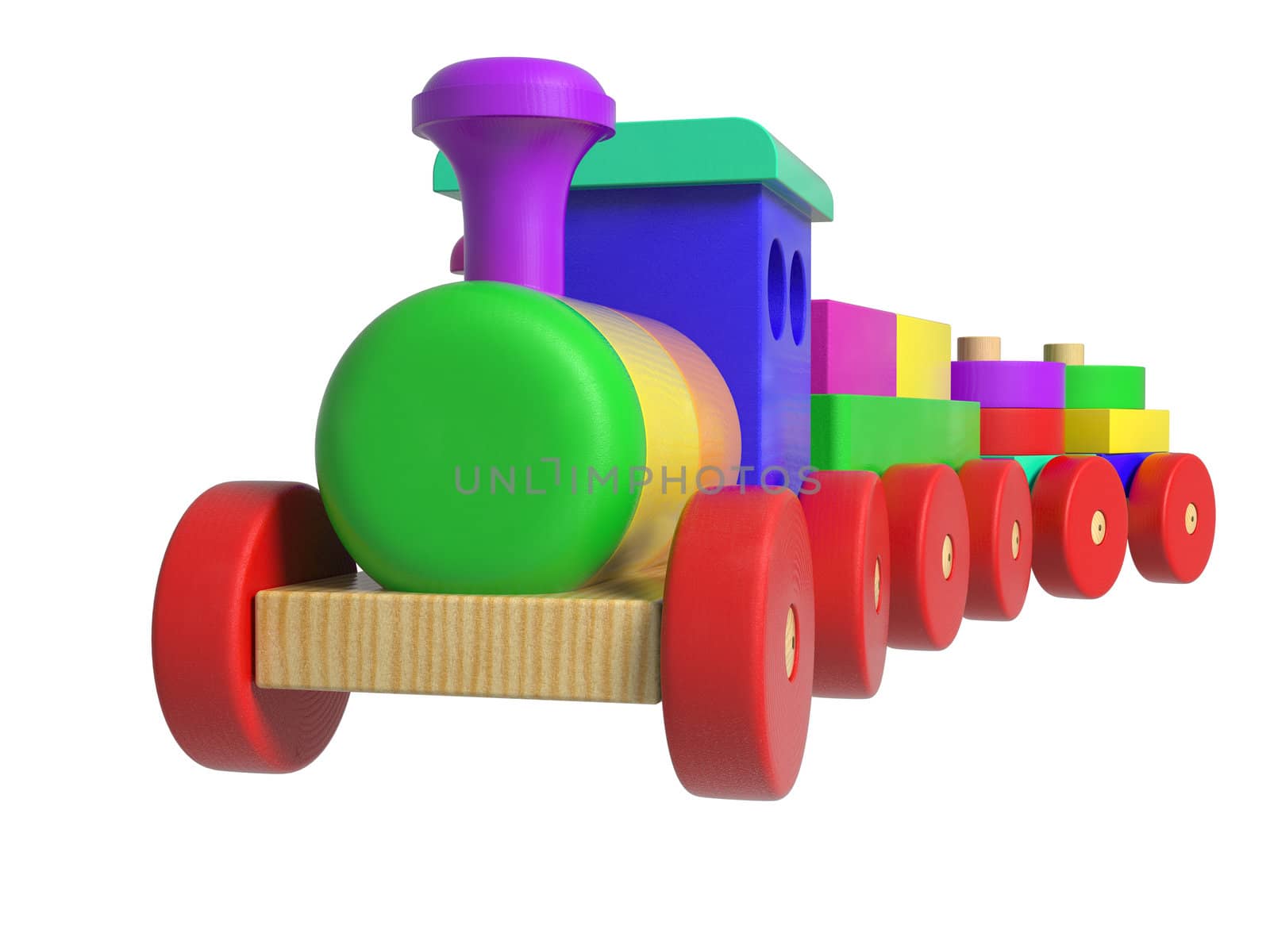 3D rendered Wooden Toy Train on white background.