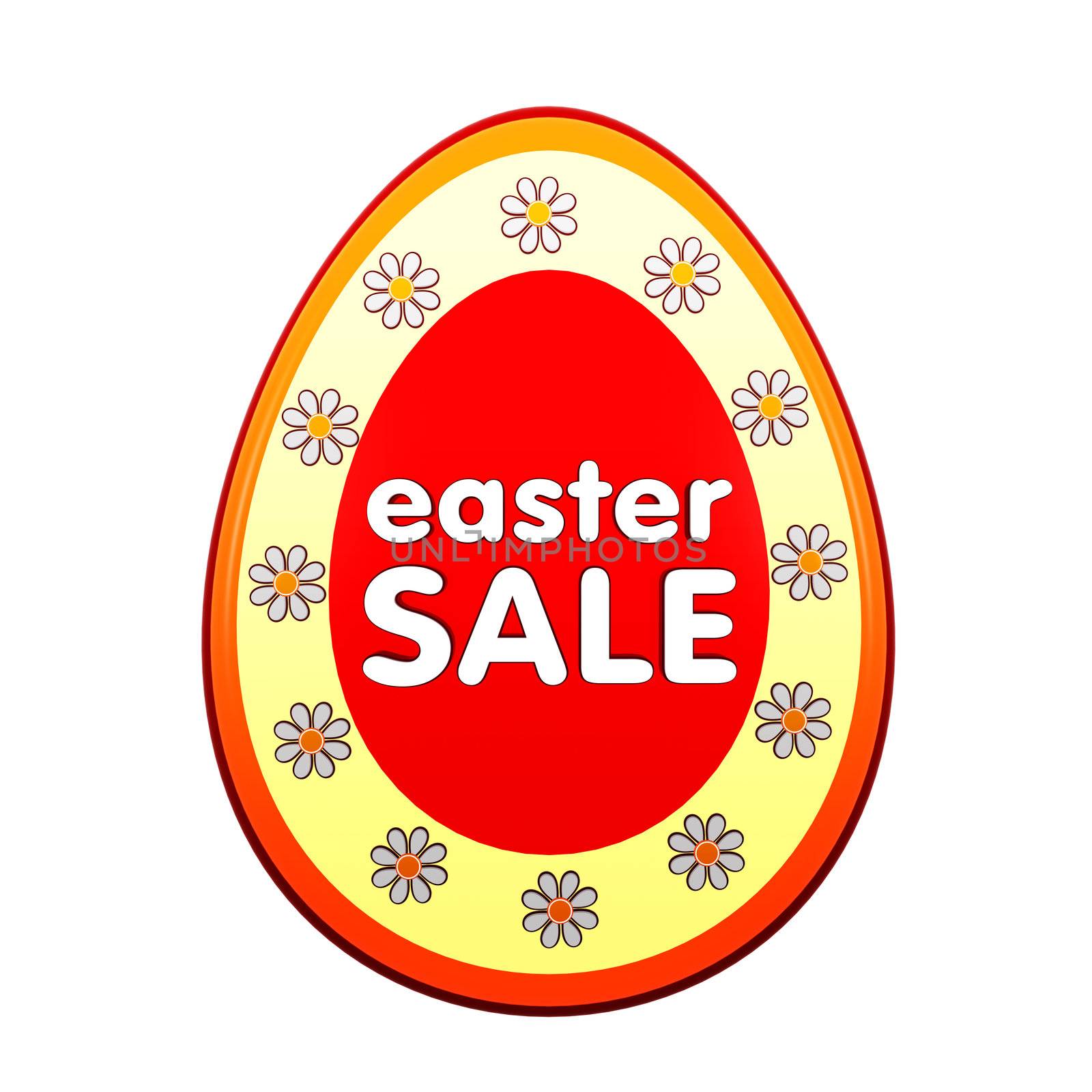 easter sale in red egg shape label with flowers by marinini