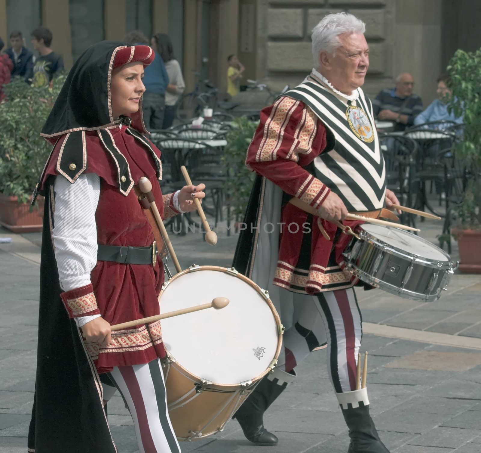 Participants of the National championship of the medieval flag bearers and musicians in Faenza, Italy