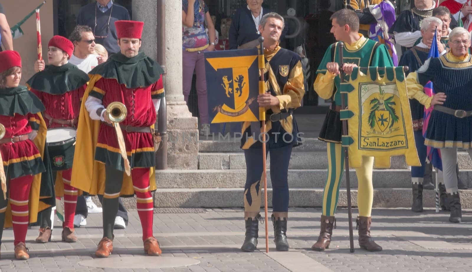 Participants of the National championship of the medieval flag bearers and musicians in Faenza, Italy