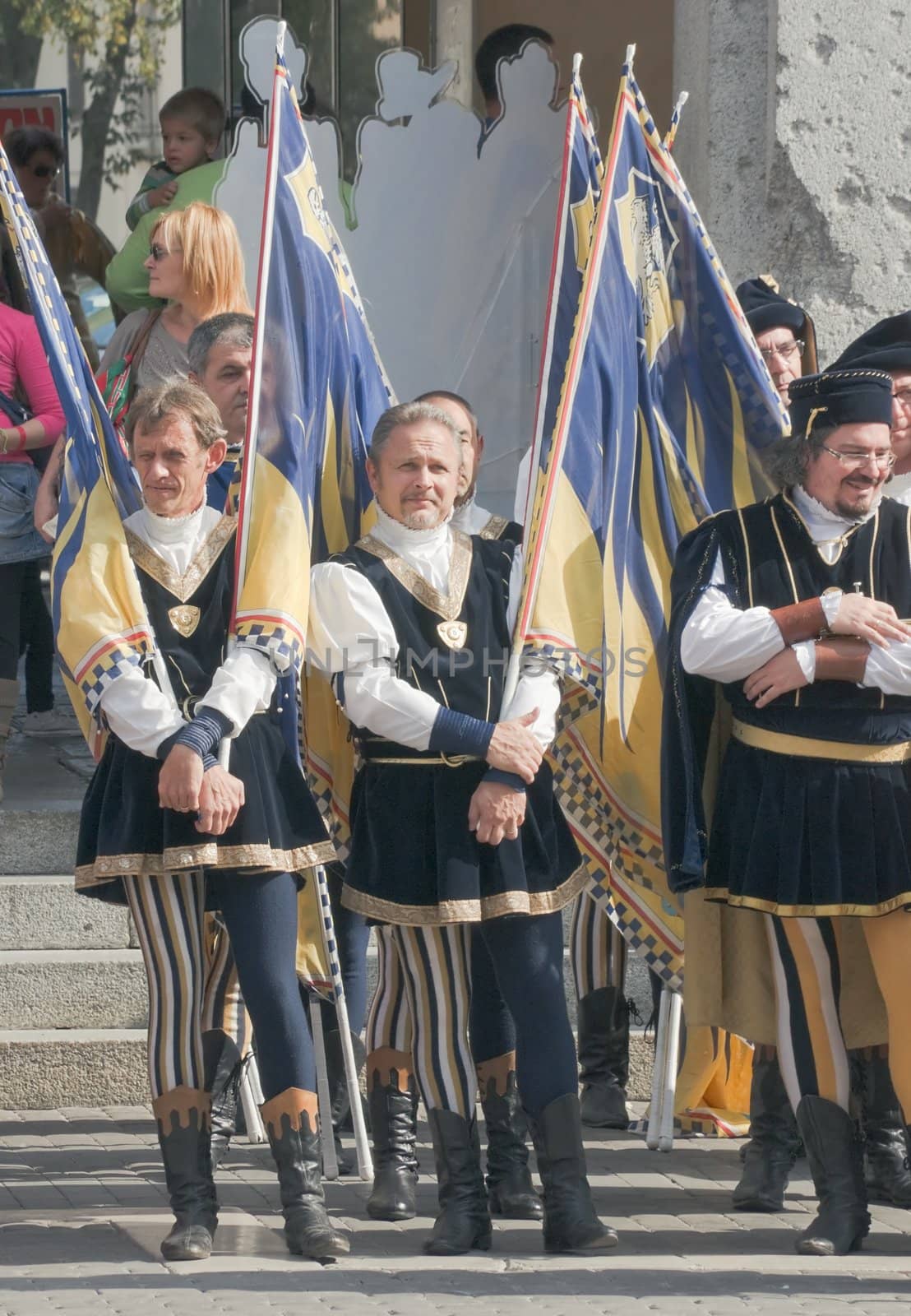 Participants of the National championship of the medieval flag bearers and musicians in Faenza, Italy