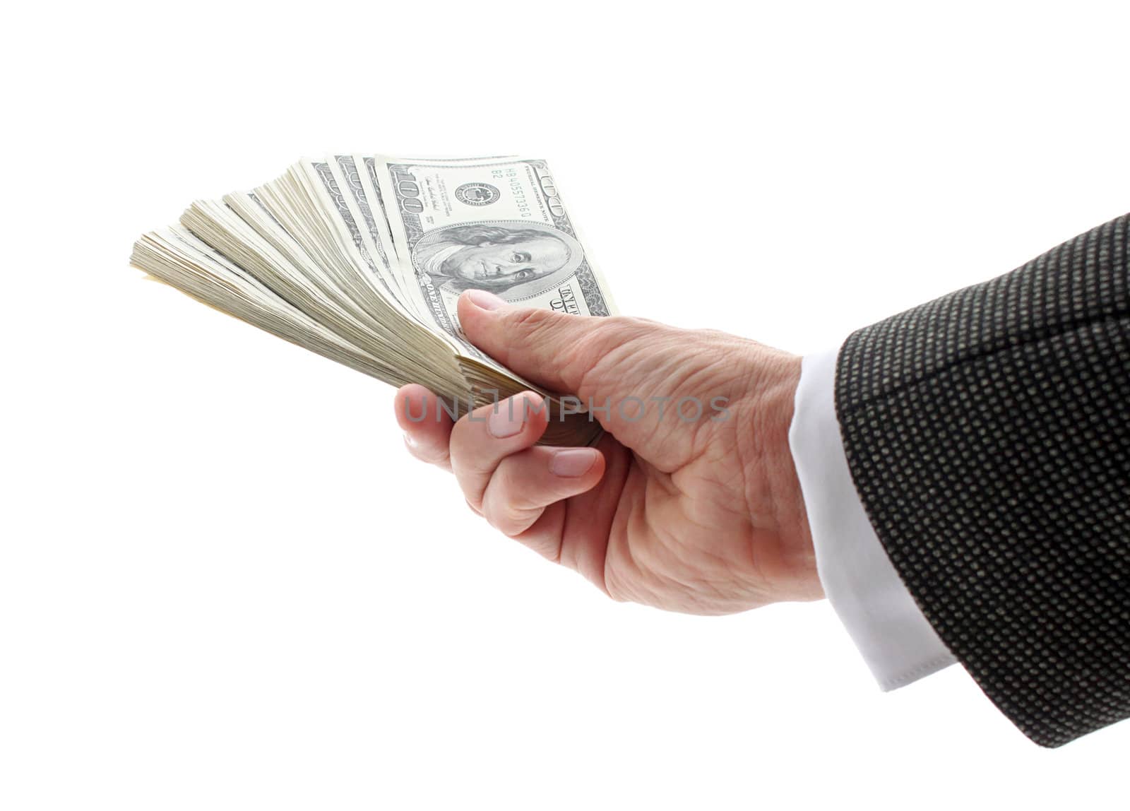 hand of businessman giving money