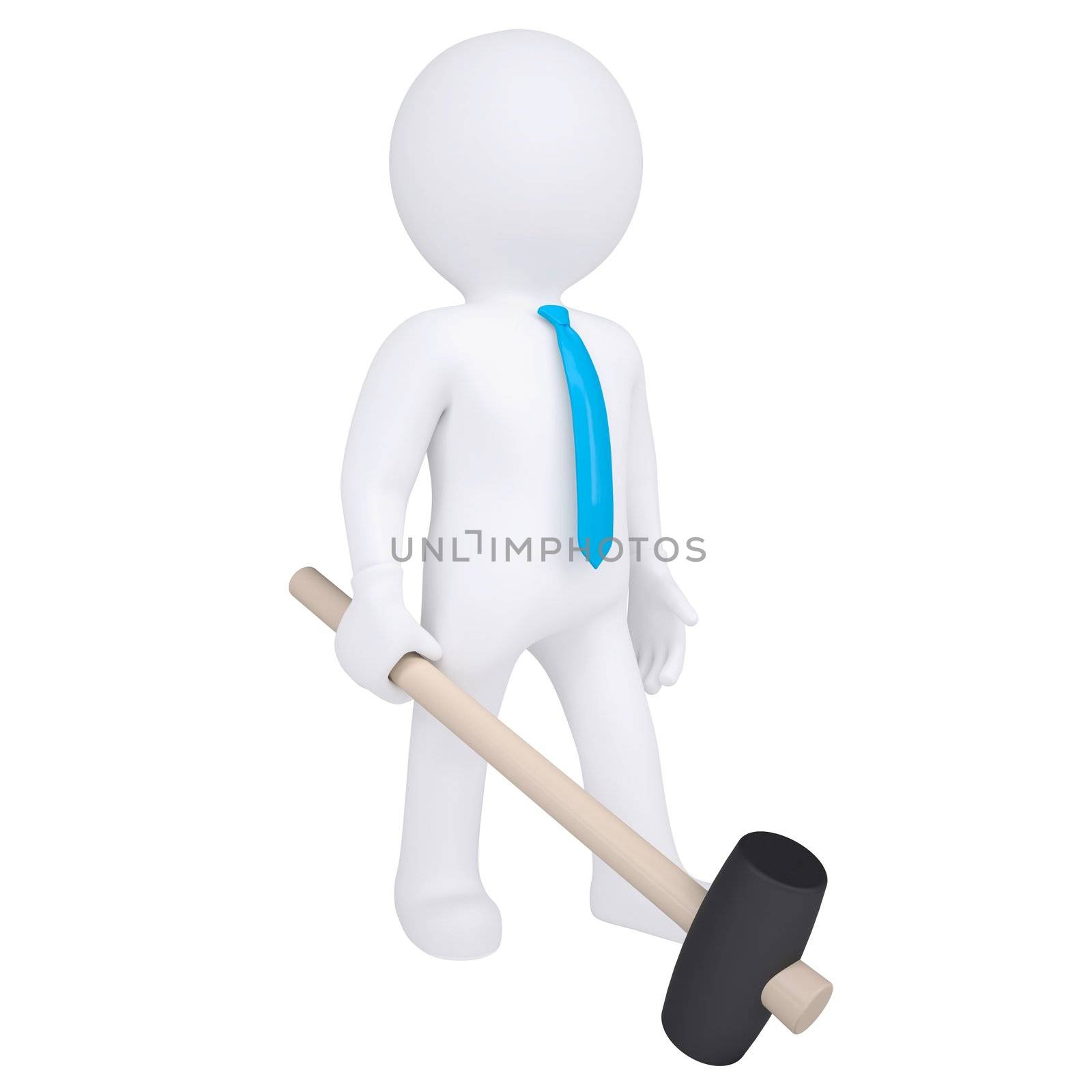 3d white man with a hammer. Isolated render on a white background