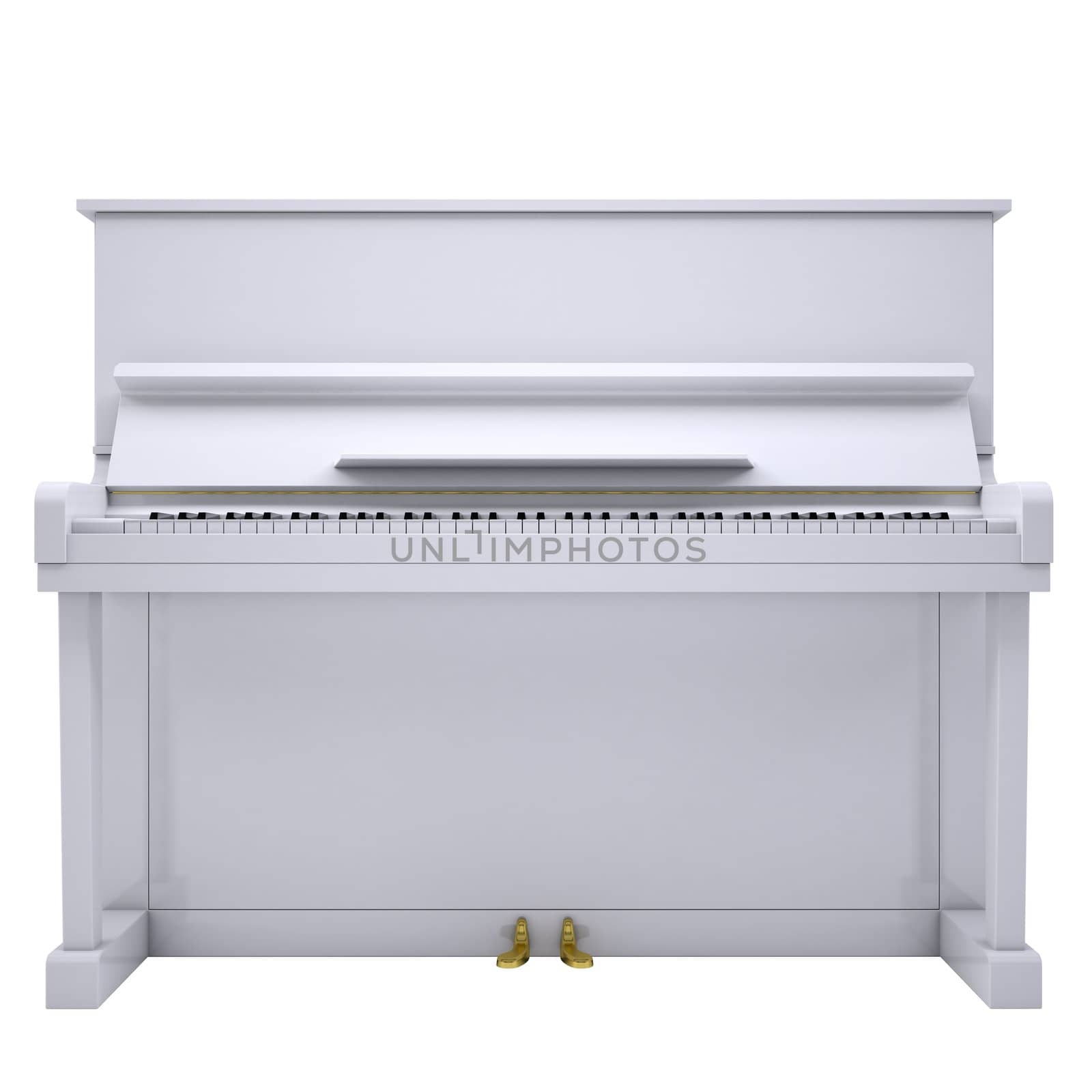 White piano. Isolated render on a white background