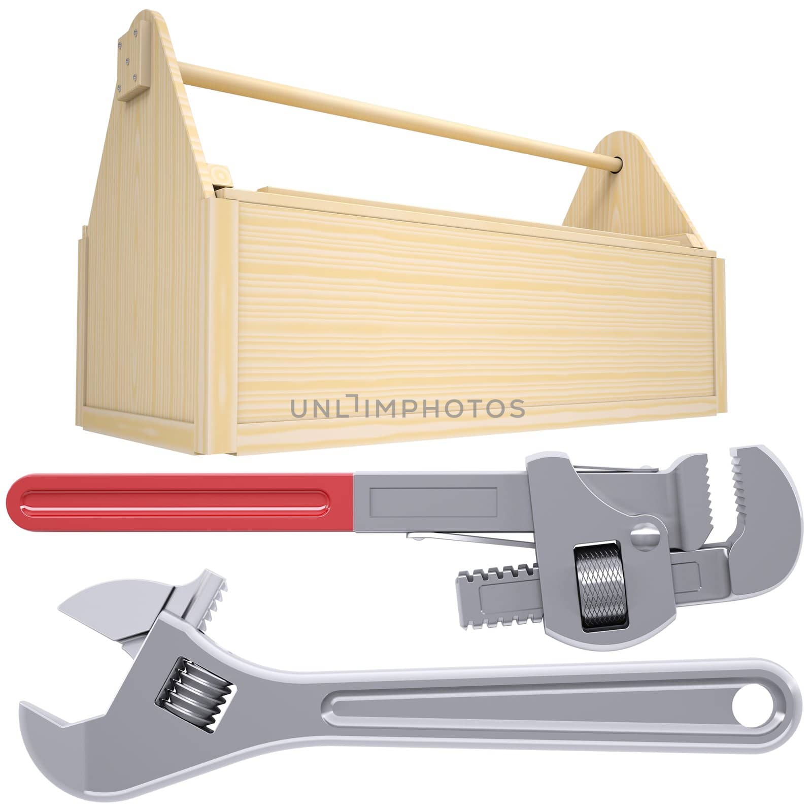 Tool box and wrench. Isolated render on a white background