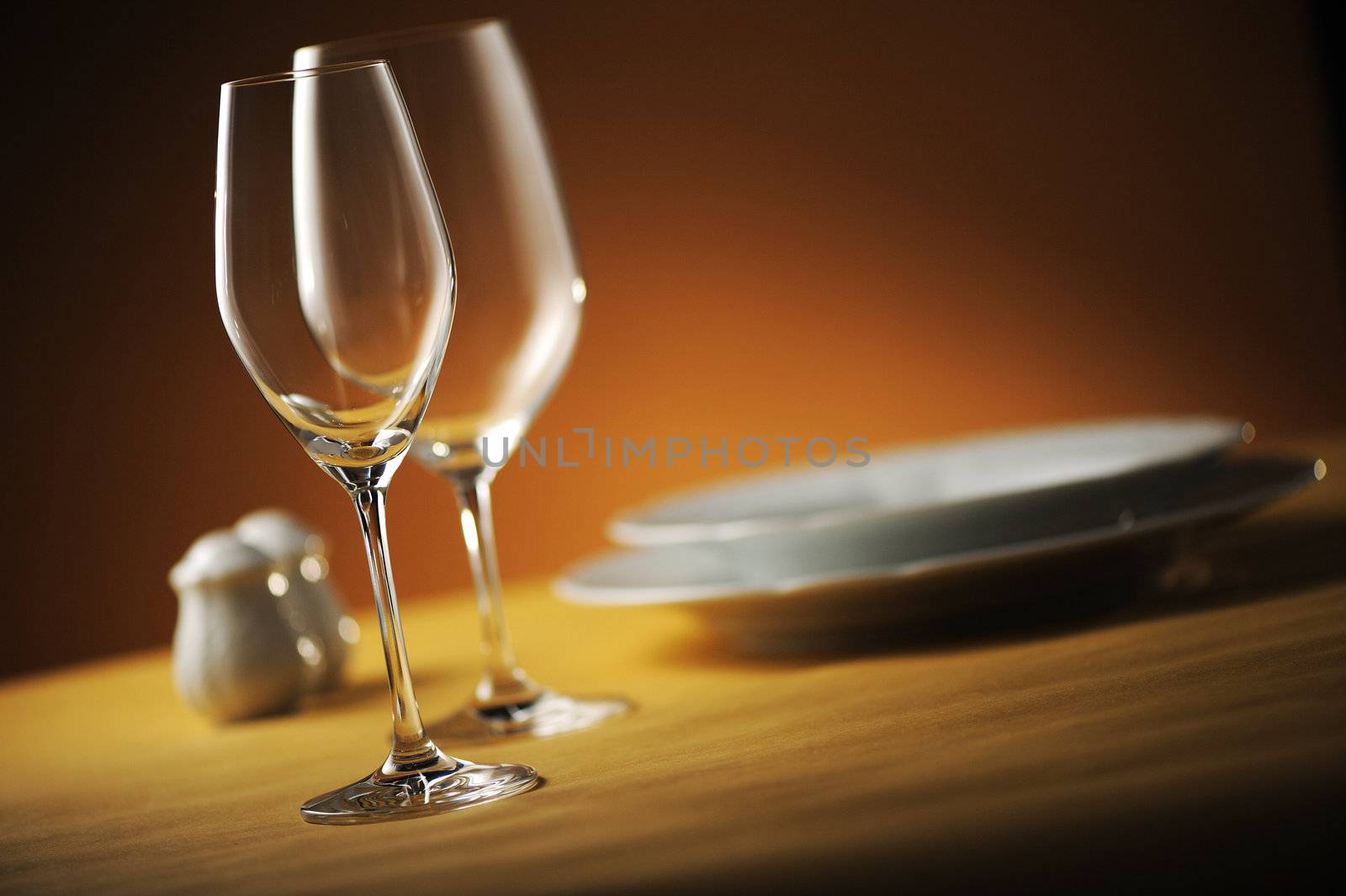 close up of a restaurant table, with a soft light