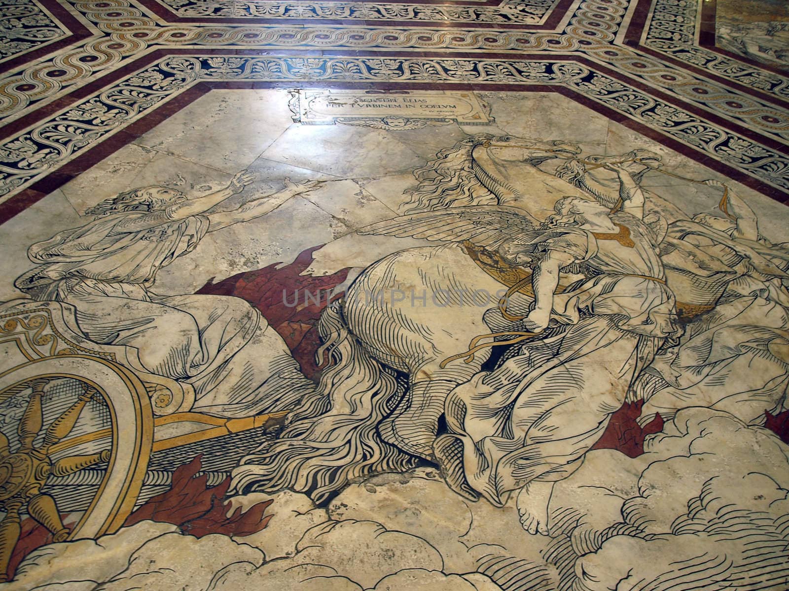 Siena - Duomo interior. One of the 59 magnificent etched and inlaid marble floor panels