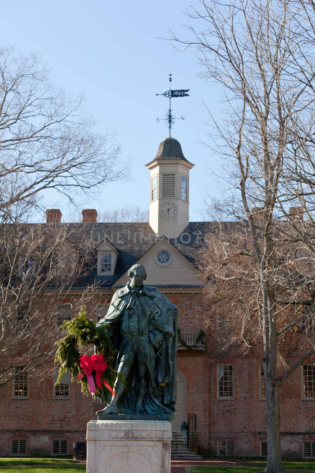 WILLIAMSBURG, VIRGINIA - DECEMBER 30: Statue in front of William and Mary College on December 30, 2011. The college was chartered in 1693 in Williamsburg.