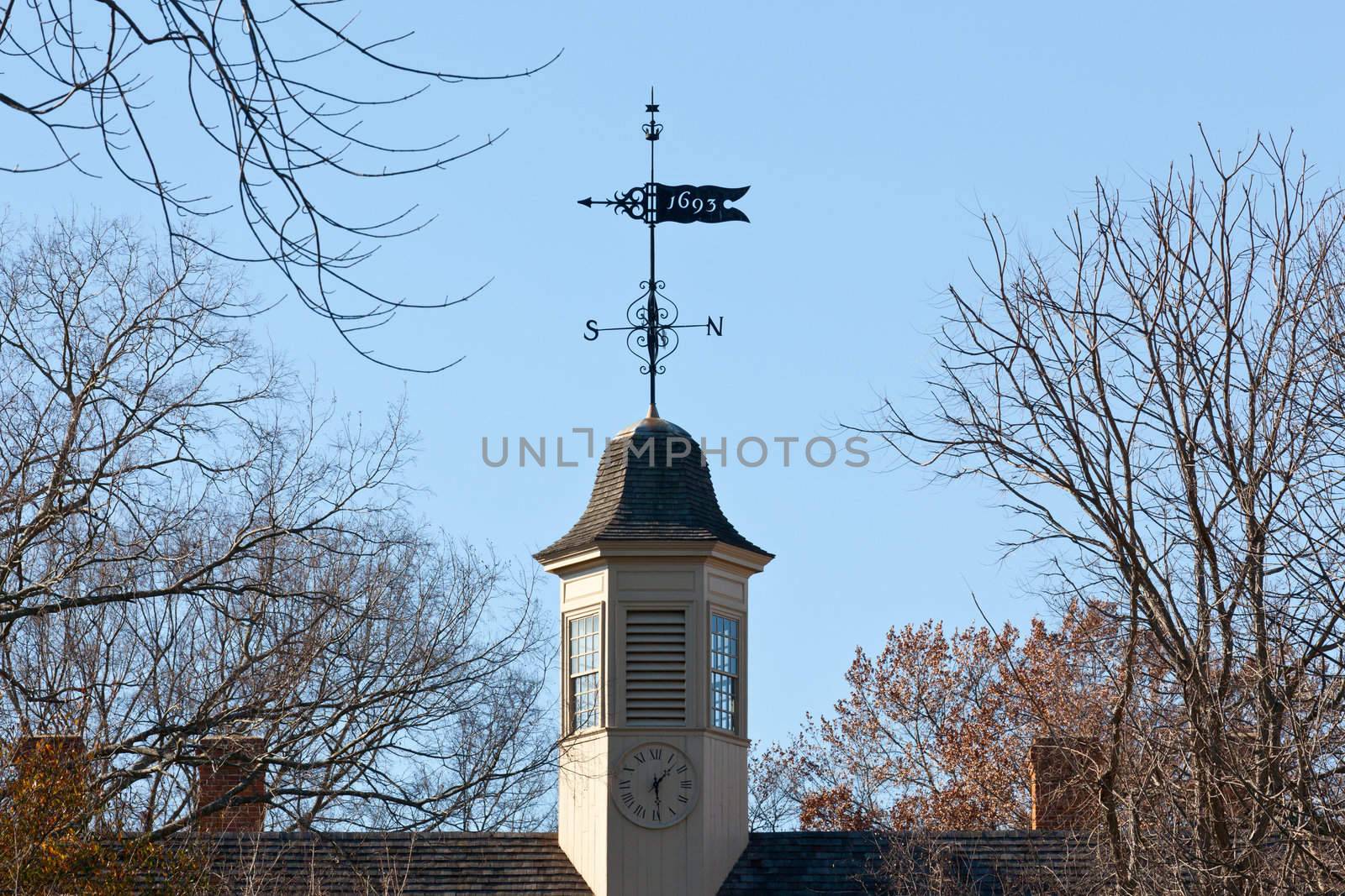 WILLIAMSBURG, VIRGINIA - DECEMBER 30: Weather vane on William and Mary College on December 30, 2011. The college was chartered in 1693 in Williamsburg.
