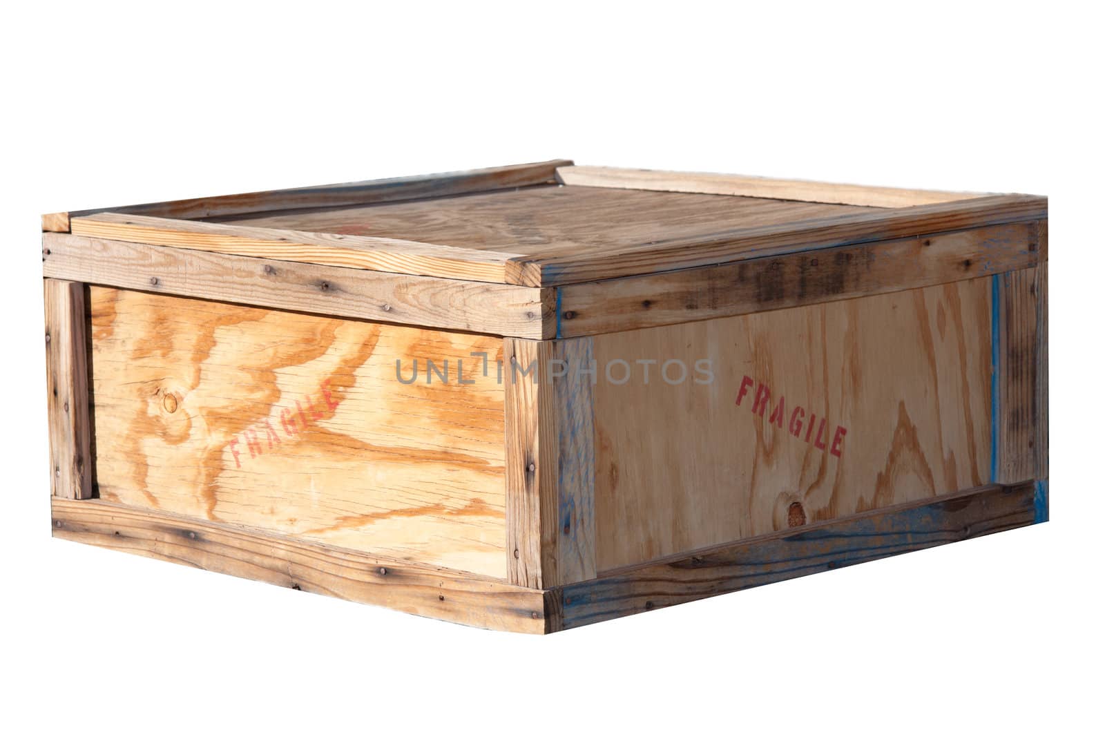 Shipping box, wooden crate with fragile stamp