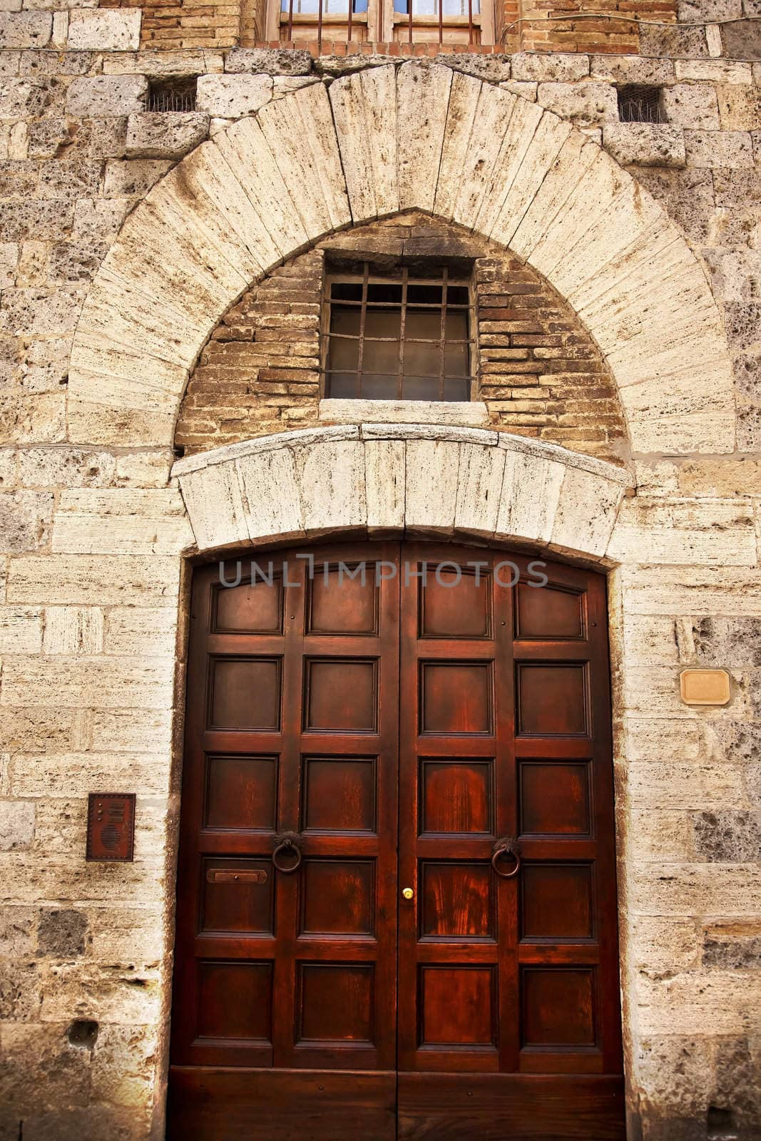 Ancient Brown Door Medieval Town Stone Doorway San Gimignano Tuscany Italy