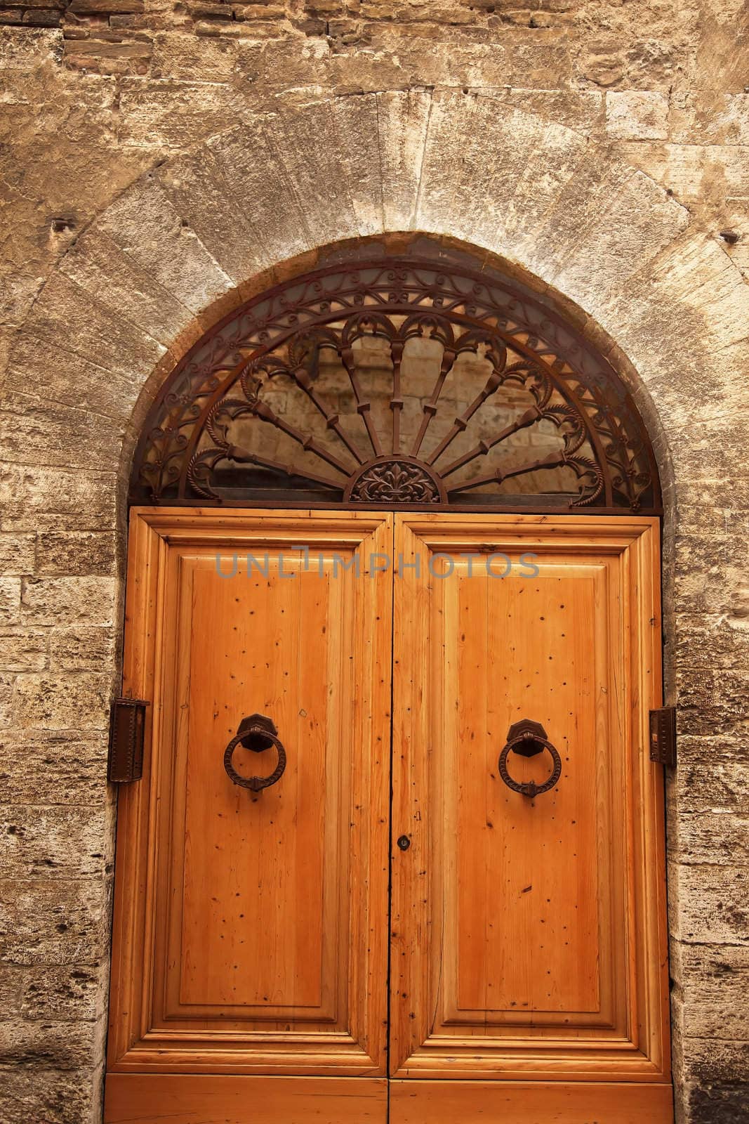 Ancient White Oak Door Medieval Stone Town San Gimignano Tuscany by bill_perry